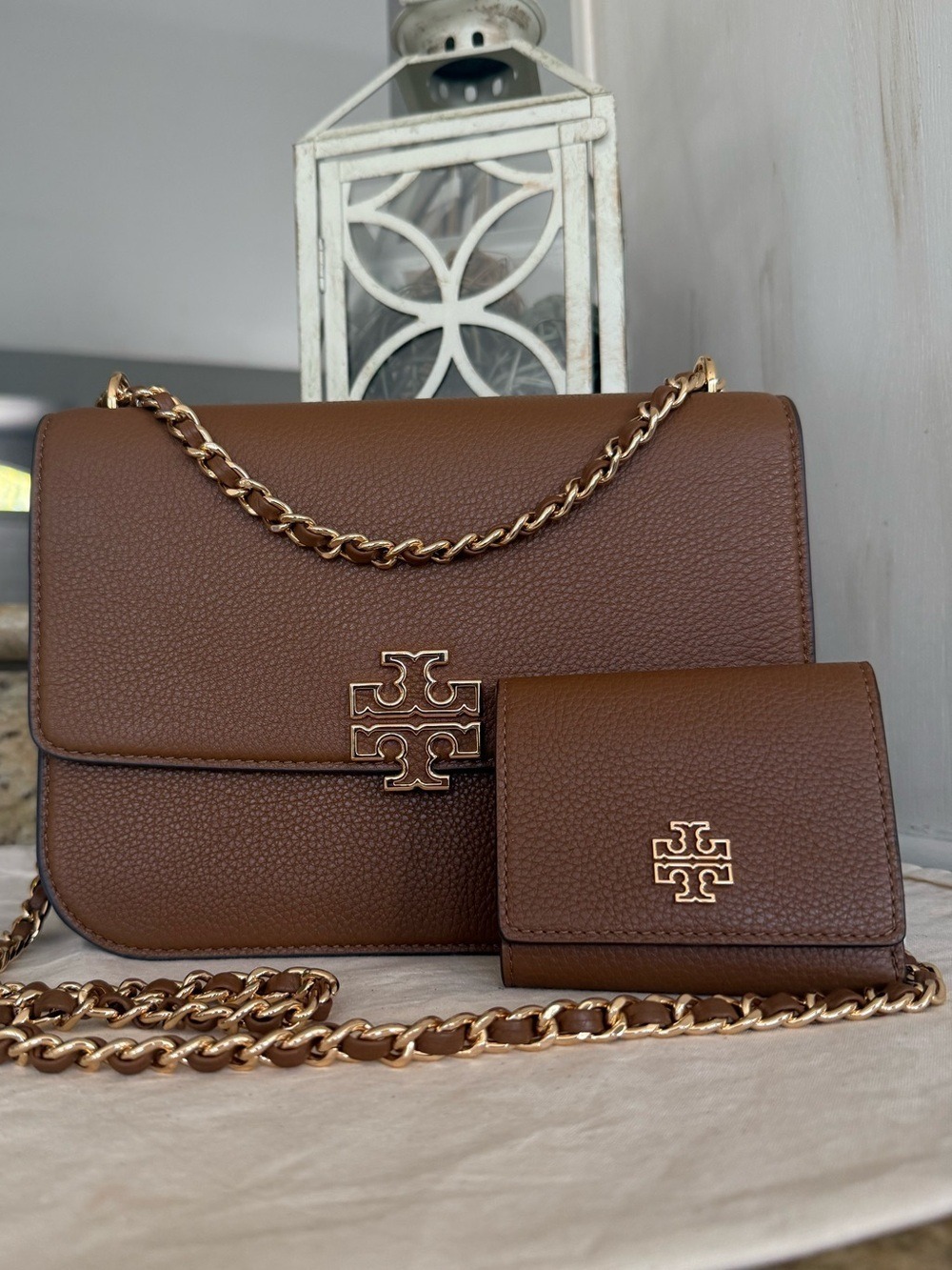 New Tory Burch Britten adjustable shoulder Leather bag with Matching Wallet